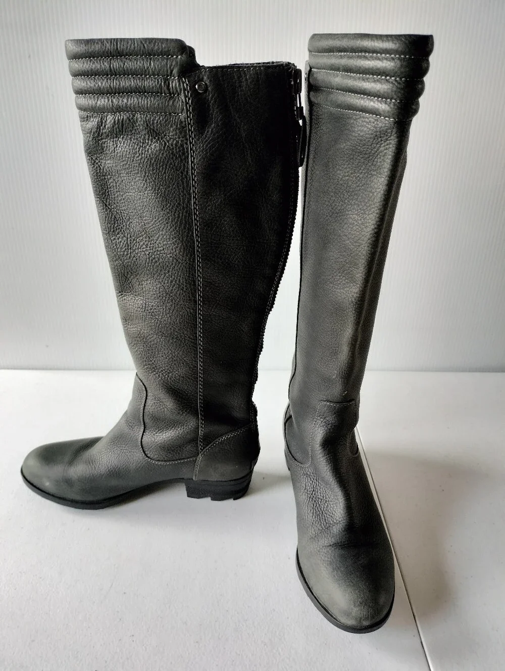 Sorel Danica Classic Tall Womens Leather Charcoal Gray Riding Moto Boots 8 Zip